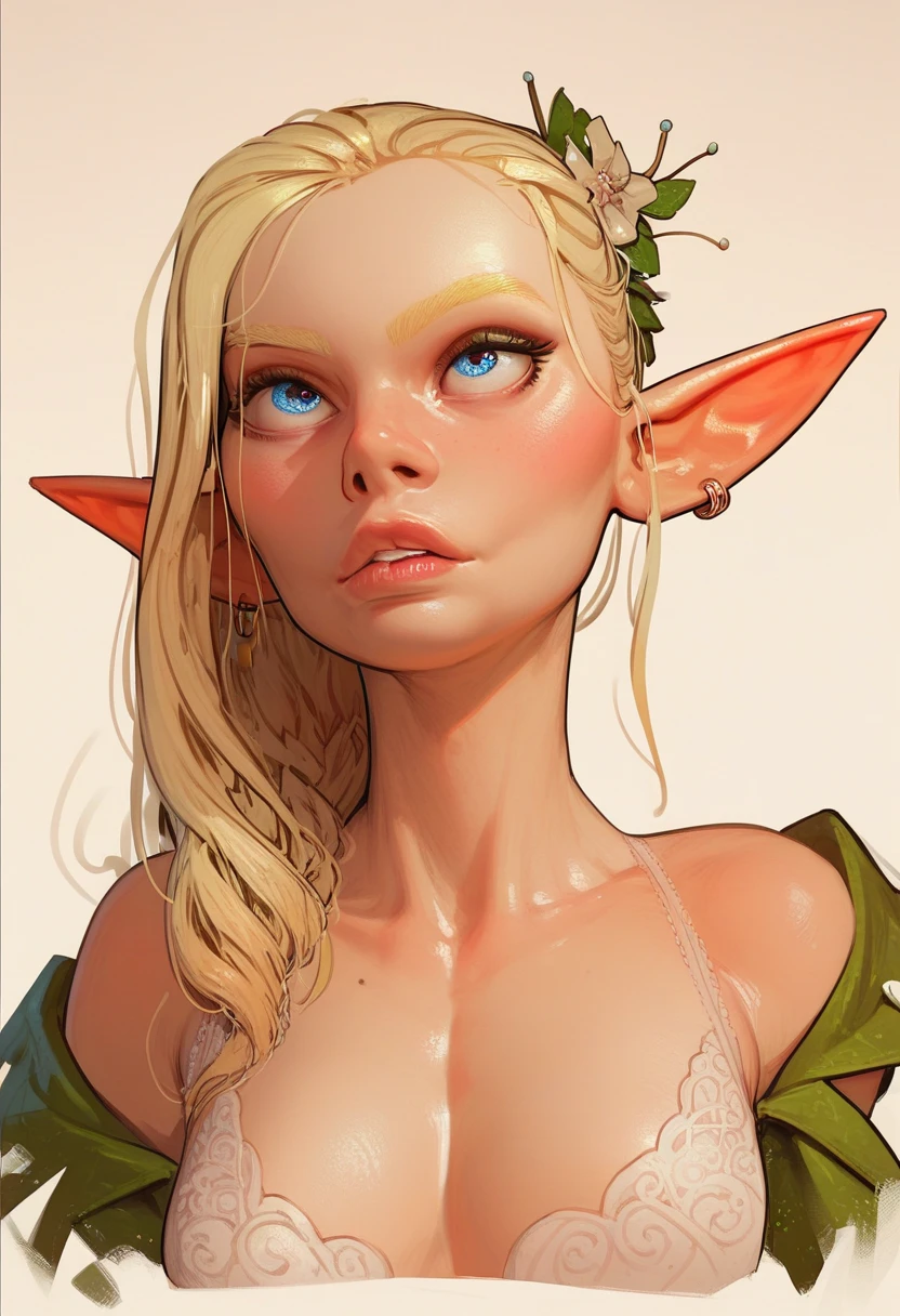 Slime girl, solo, 1girl, pointy ears, beautiful detailed eyes, beautiful detailed lips, extremely detailed face, long eyelashes, slimy translucent skin, dripping gooey texture, iridescent colors, glowing bioluminescent, surreal, ethereal, dreamlike, mystical, fantasy, digital art, concept art, cinematic lighting, dramatic lighting, vibrant colors, detailed rendering, high quality, ArsMJStyle, dnddarkestfantasy, Emma Watson