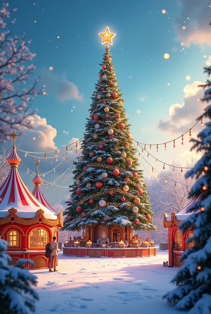 New Year , sparklers , bright colors,  Christmas garland on houses , Beautiful details,  snow , идет  snow ,  s are sledding ,  Trees decorated with different Christmas decorations,  Cartoon Style , Very Beautiful lights , bright colors,  complex ,  maximum quality ,  better quality , 8 k, 