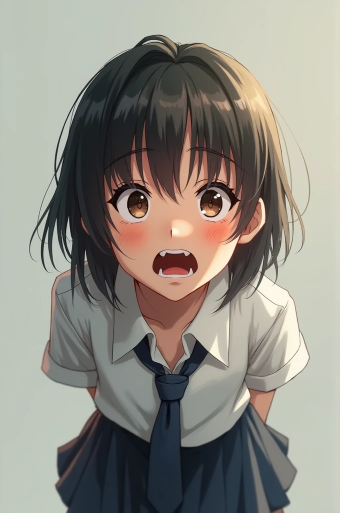 One girl shocking face in school uniform 