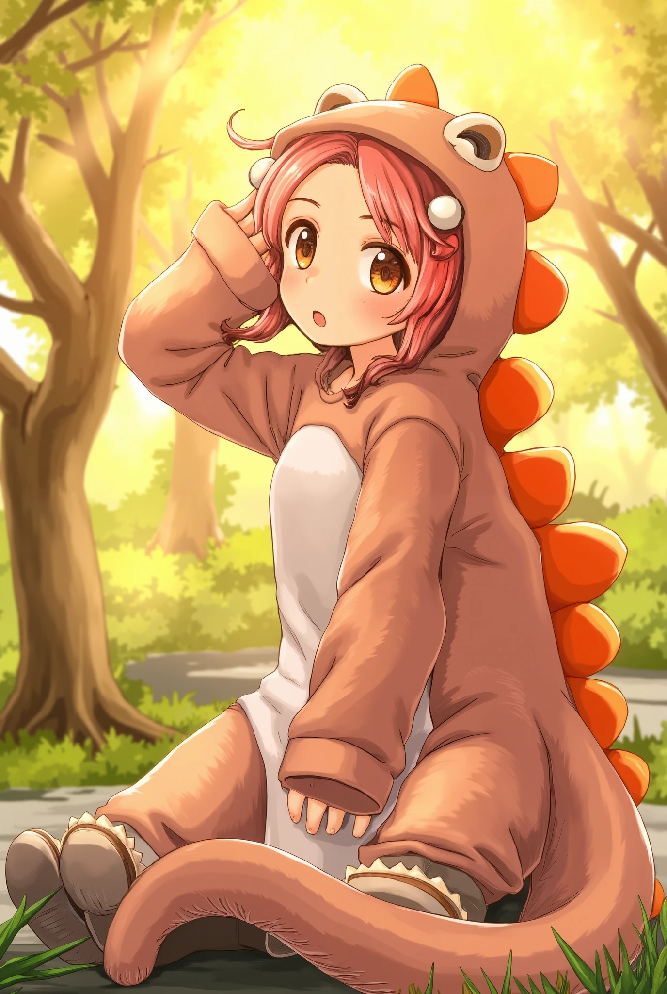 1girl, lolicon, green eyes, crying , torn denim shorts, torn white panties, bare bottom, bitten in the ass by crocodile, ginger hair, hair bow, white top, beach