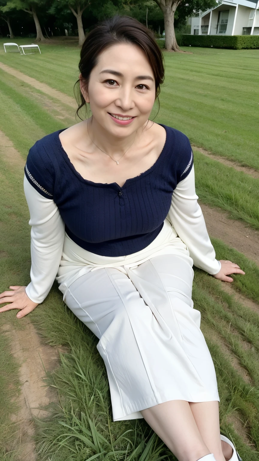 最high quality, 8k, Vibrant, Sharp focus, high quality, High resolution, Middle-aged women, Mature Woman, 49 years old, (Whole Body Ezbian), (High heels facial detail, Highly detailed eyes, Thick lips, Plump figure、plump face、((Big 1.8))、On the grassland,Random Hairstyles、A kind smile、A captivating gaze、big ass