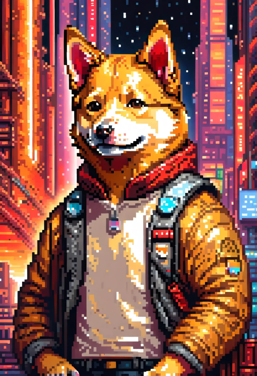 Pixel Art，Elon Musk wrapped in a Shiba Inu