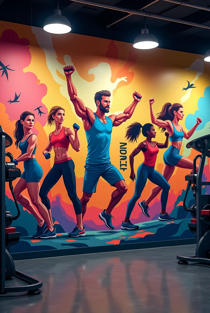 Scene in a weight training gym, use the text "no pain no gain! Let's train!", no background, drawing style, depicting a gym, image for a t-shirt, five fingers, perfect hands, two legs, perfect feet.