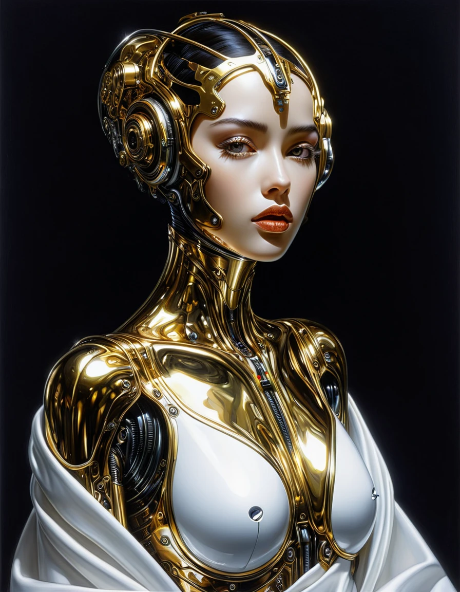 ((exhibited in the palace))、(1 Girl's_Sculpture from the chest up), (Royal sister_Sculpture statue of mature female body)、a picture, (Sculpture made entirely of silver metallic)、(bust on pedestal)