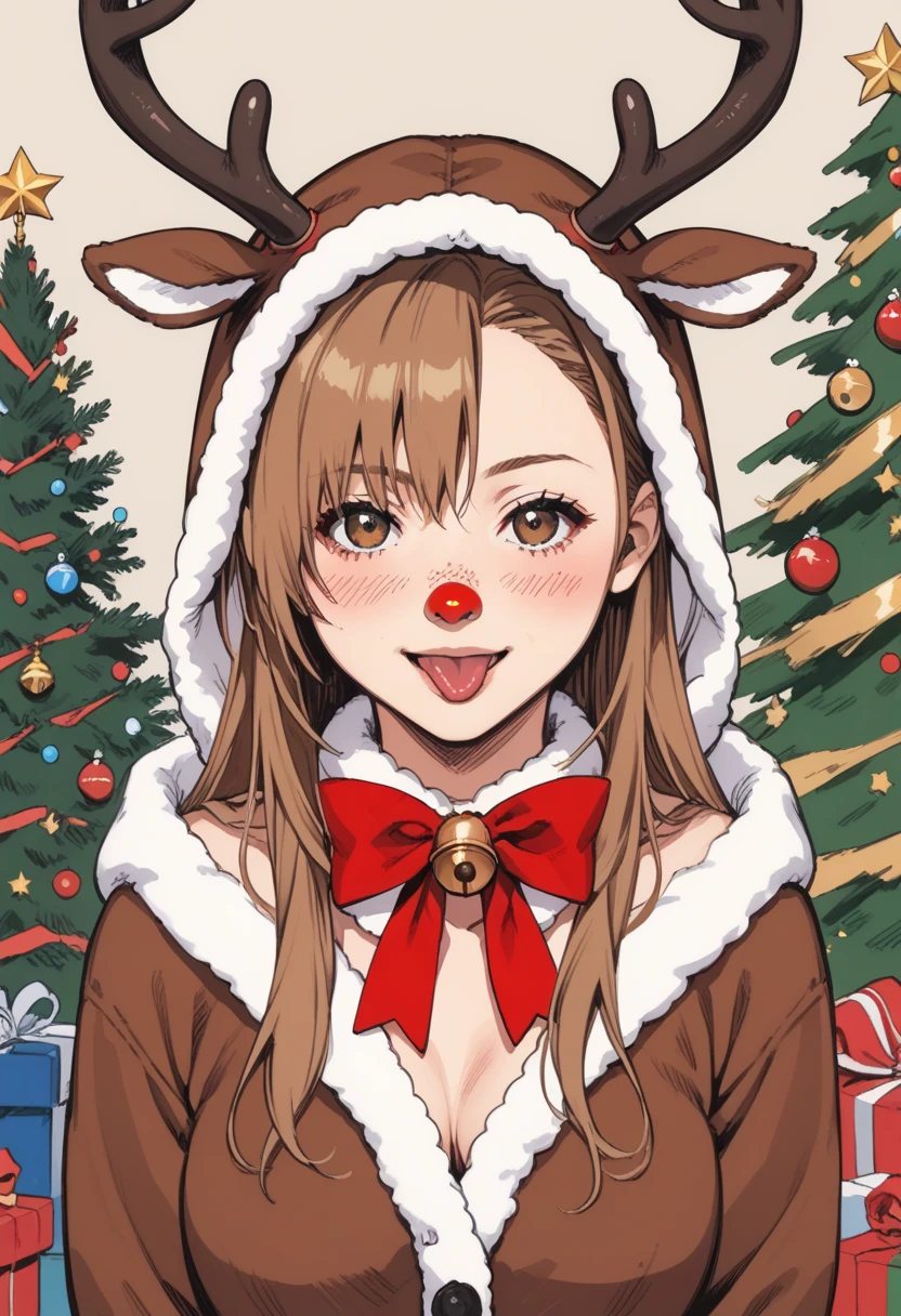 an angry reindeer, red nose
best quality, aesthetic, anime,