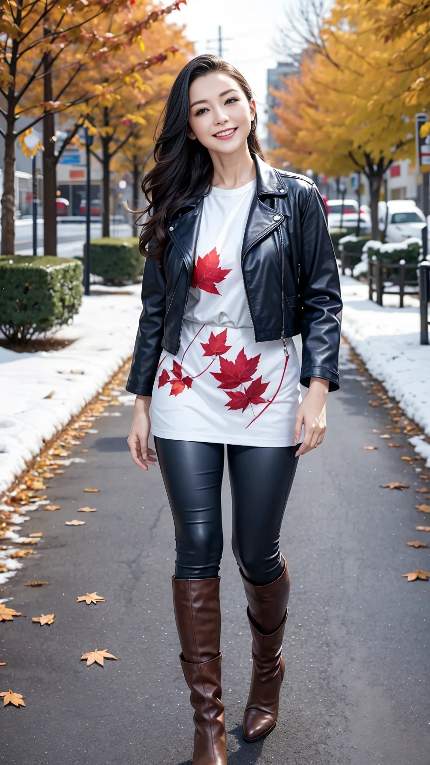 masterpiece, best quality, woman, cozy cute edgCN_woman, edgCN_face, edgCN_body, <lora:edgCanadian_Doll_Likeness:1> walking, forest, hoodie, red sweater, autumn leaves, maple leaf, glasses, trail, path, canadian flag, jeans