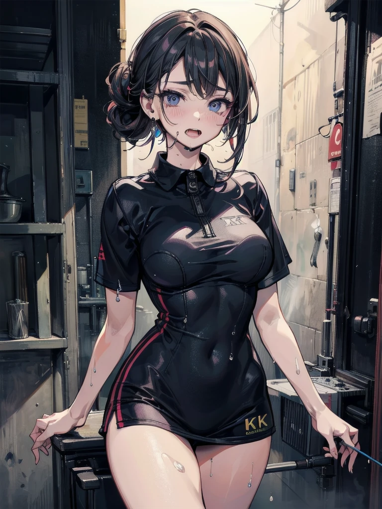 one person, High resolution, High resolution, masterpiece, Anatomically correct, accurate, Winner of numerous awards, Textured skin, retina, Black Hair, Split Ponytail, Slim Body,Slanted Eyes, Contempt/angry gaze, Wide-angle shot, Barrette, anaglyph, Unreal Engine, Black Mini Cheongsam,third seats of a Alphard,Teen,No sleeve,race,AA-cup,Over the knee socks,Makeup that doesn't suit me,シースルー