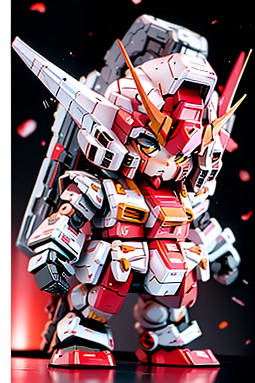 masterpiece,  top quality,    very detailed with crimson hair,    anime style ,The new year has begun  _Gundam，Chibi，   girl，baby face， Very short，   temptation of toddler figures   ， combat uniform with arms crossed with both hands，