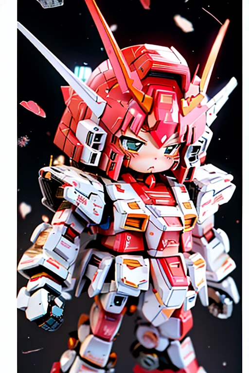 masterpiece,  top quality,    very detailed with crimson hair,    anime style ,The new year has begun  _Gundam，Chibi，   girl，baby face， Very short，   temptation of toddler figures   ， combat uniform with arms crossed with both hands，