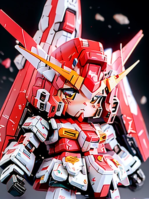 masterpiece,  top quality,    very detailed with crimson hair,    anime style ,The new year has begun  _Gundam，Chibi，   girl，baby face， Very short，   temptation of toddler figures   ， combat uniform with arms crossed with both hands，