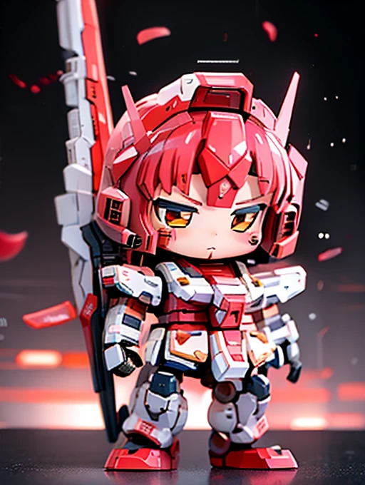 masterpiece,  top quality,    very detailed with crimson hair,    anime style ,The new year has begun  _Zaku，Chibi，   girl，baby face， Very short，   temptation of toddler figures   ， combat uniform with arms crossed with both hands，