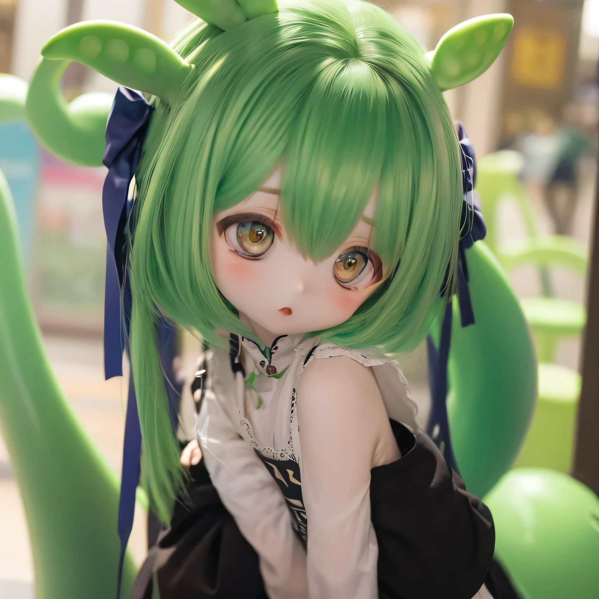          green-haired Zundaman in a cute pose、Around town