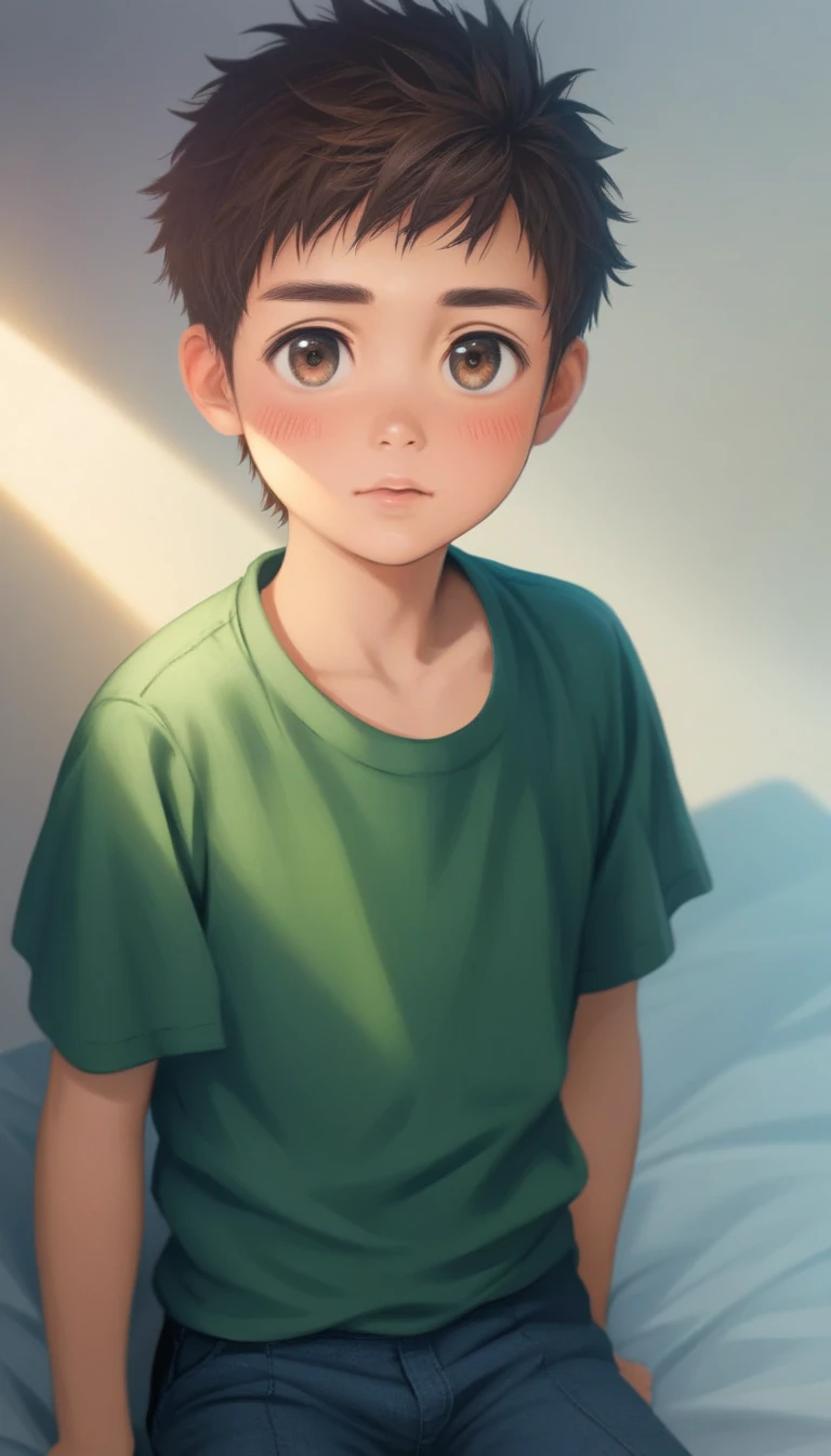 a handsome cute kiid little young boy 5yr,SHOTA,delicious expression,blush,messy short hair,brown hair,from front,in backyard,shota face,no wearing shirt,wearing pants only,fullbody,hd,4k,8k,dynamics lighting,perfect lighting,realistic,16k,hd lighting,realistic lighting,perfect shadows,realistic shadows,super realistic,hyper realistic,perfect face