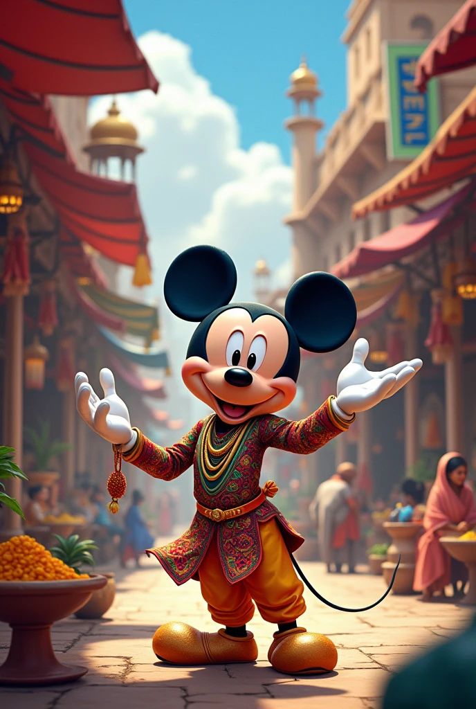 Mickey mouse and his friends in Indian version visiting Taj Mahal
