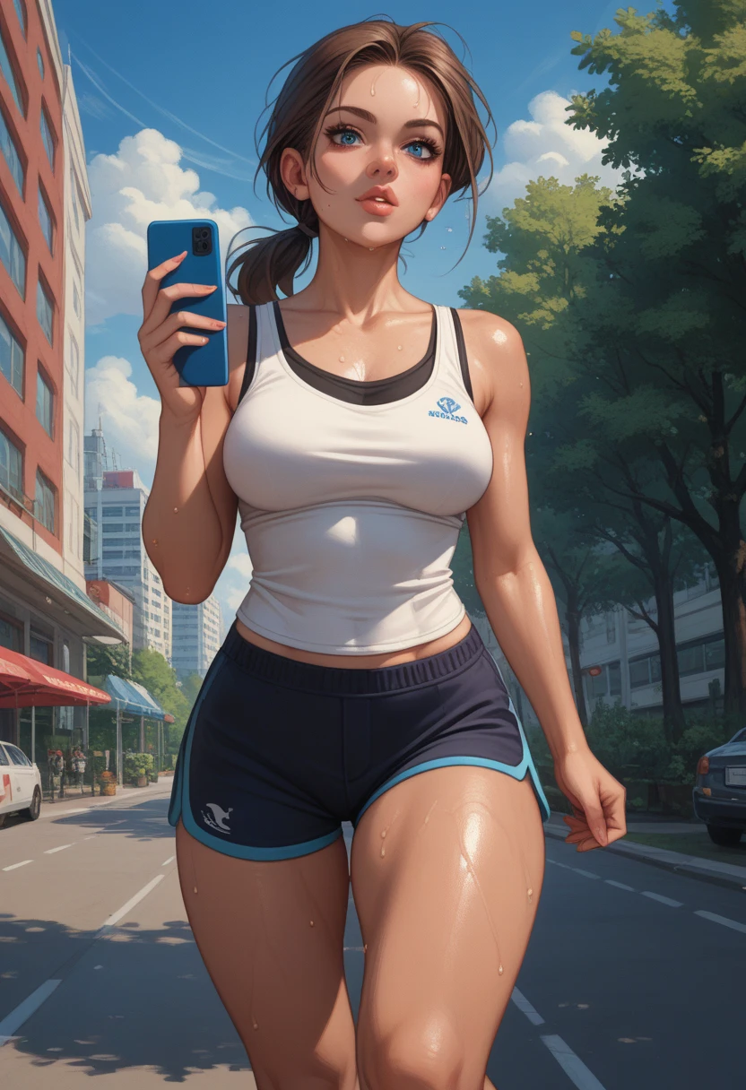 masterpiece, best quality,1girl,young girl,brown eyes,burn hair,lonely _face,shiny skin,(nice leg line:1.3),thin waist,huge breasts,
BREAK
Cycling shorts, mesh tank top, hoodie, sneakers, and sweatband
BREAK
around crowd:1.1,depth of field,looking at viewer,wariza,from side,upper body