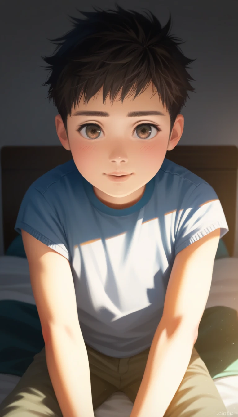 a handsome cute kiid little young boy 5yr,SHOTA,delicious expression,blush,messy short hair,brown hair,from front,in backyard,shota face,no wearing shirt,wearing pants only,fullbody,hd,4k,8k,dynamics lighting,perfect lighting,realistic,16k,hd lighting,realistic lighting,perfect shadows,realistic shadows,super realistic,hyper realistic,perfect face