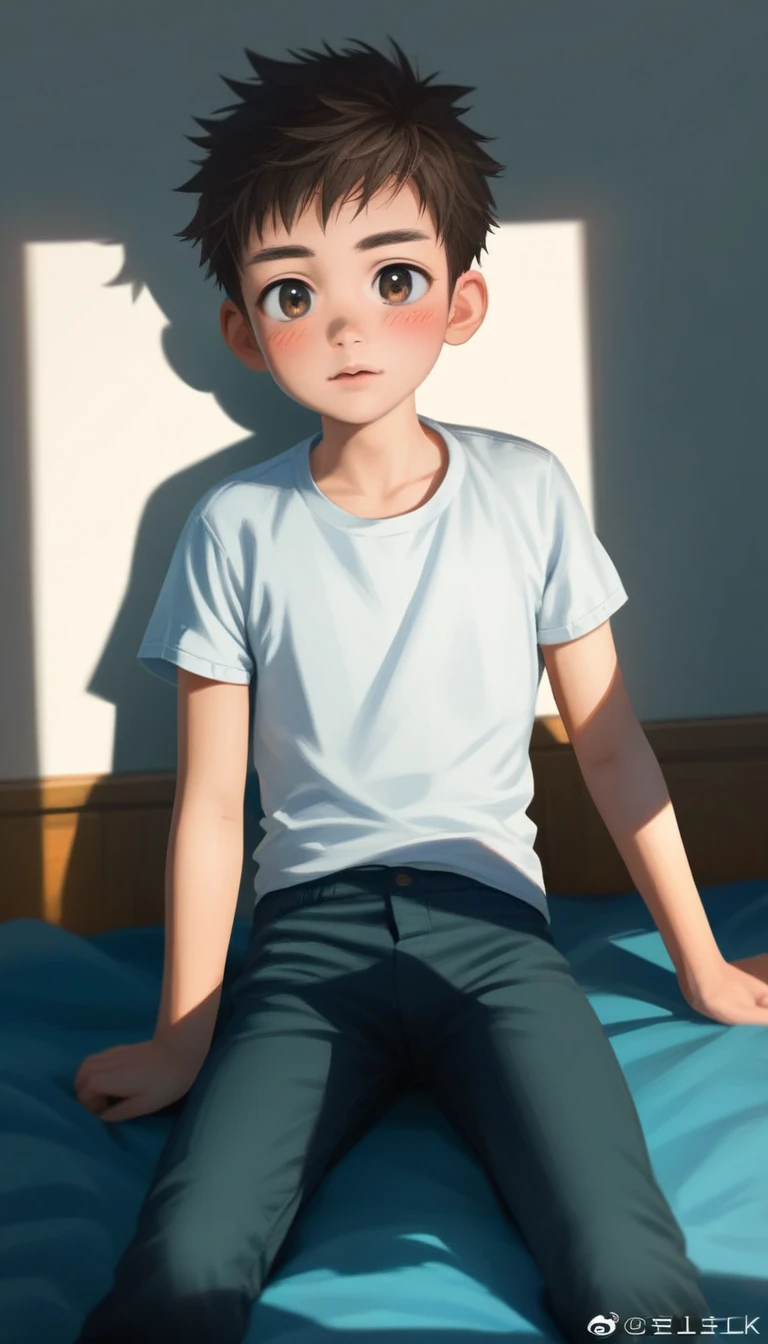 a handsome cute kiid little young boy 5yr,SHOTA,delicious expression,blush,messy short hair,brown hair,from front,in backyard,shota face,no wearing shirt,wearing pants only,fullbody,hd,4k,8k,dynamics lighting,perfect lighting,realistic,16k,hd lighting,realistic lighting,perfect shadows,realistic shadows,super realistic,hyper realistic,perfect face