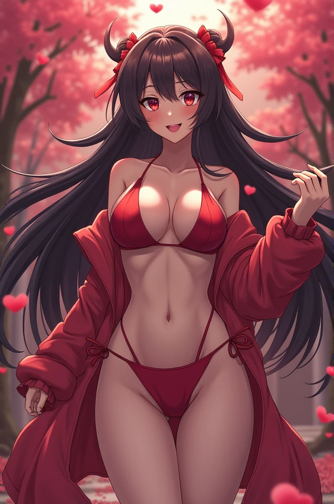 masterpiece, best quality, finely detailed, high resolution, extremely delicate and beautiful, Stunning (((woman))), ((red strawberry body paint woman)), red skin,  (sexy), hot, best quality, ultra high res, (photorealistic:1.4), ((thick thighs, wide hips)), (forest background, magical forest), (huge breasts)