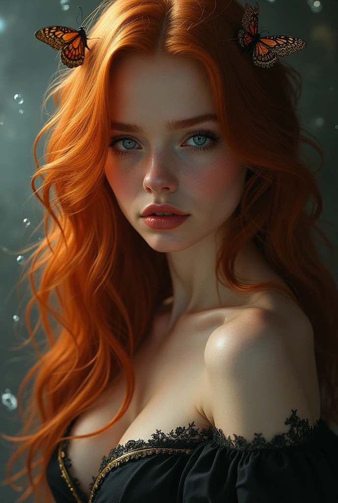 The sexy and dark art of seduction, elegant, long orange hair, medium breasts, perfect ass, in a lake in a wonderful natural environment, very sexy and erotic, (art inspired by Bill Sienkiewicz). oil painting) (best quality, 4k, 8k, high resolution, masterpiece: 1.2), ultra detailed, (realistic, photorealistic, photorealistic: 1.37), intricate details, vivid colors, sharp focus, professional, Dave's artwork McKean, oil painting touch of surrealism, oil painting style