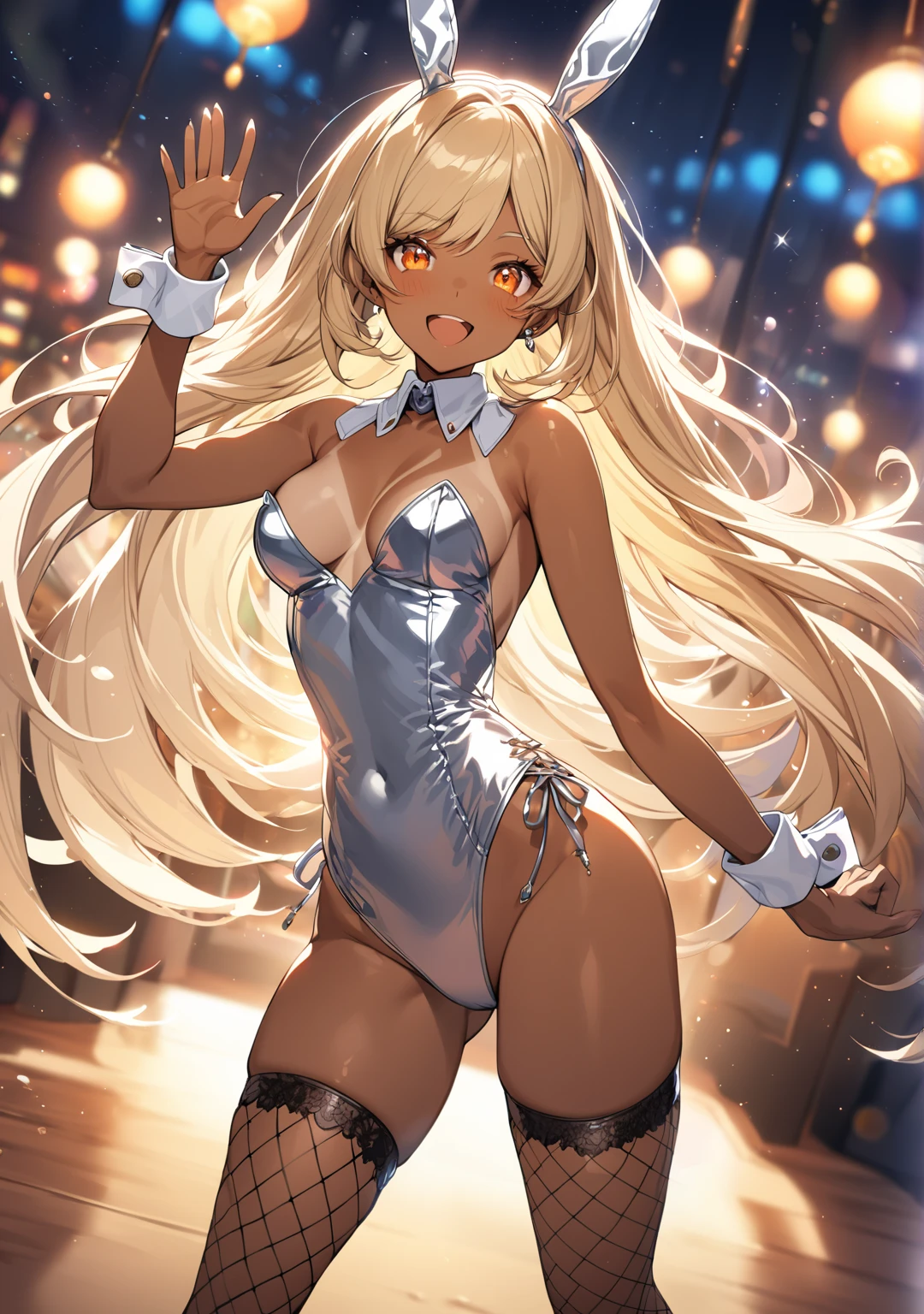 playboy bunny suits, solo, best quality, middle breast, middle hair, seductive detailed face, lustrous skin, seductive smile, look at viewer, full body,