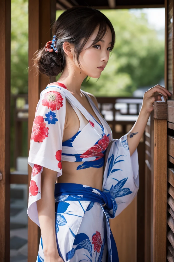 Ultradetailed, hawaiian woman, truccata da geisha, big , big ass, sexy, beautiful, hands behind Her