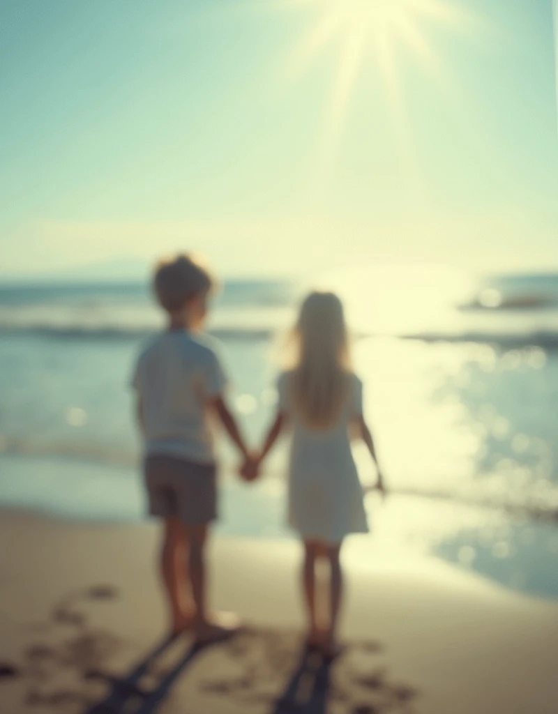 A  and a little girin hand by the sea