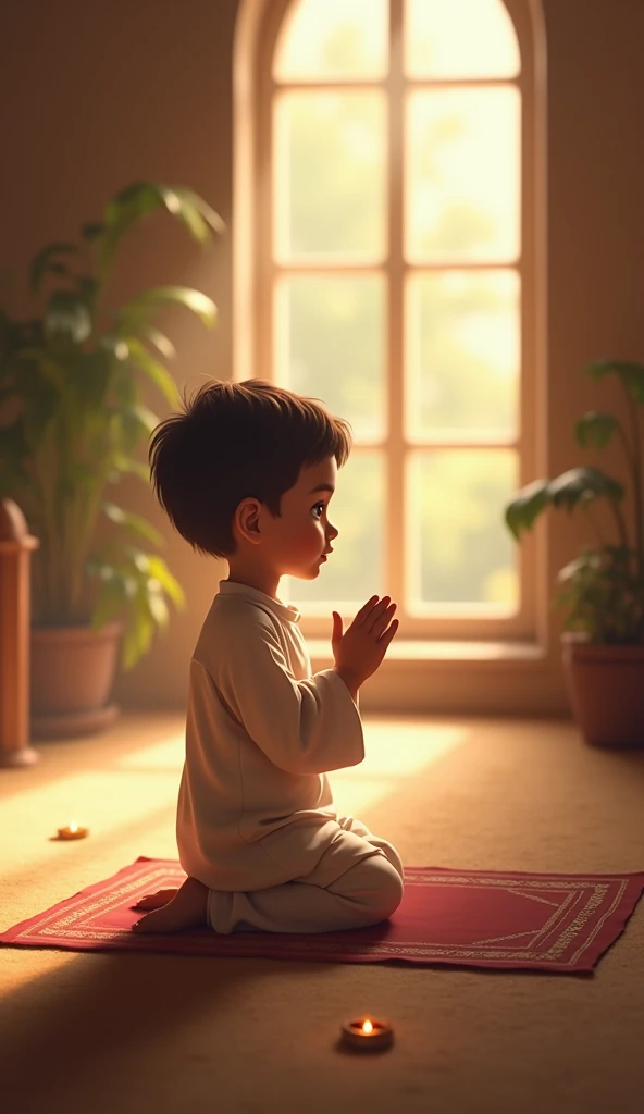 A muslim boy praying namaz in his school