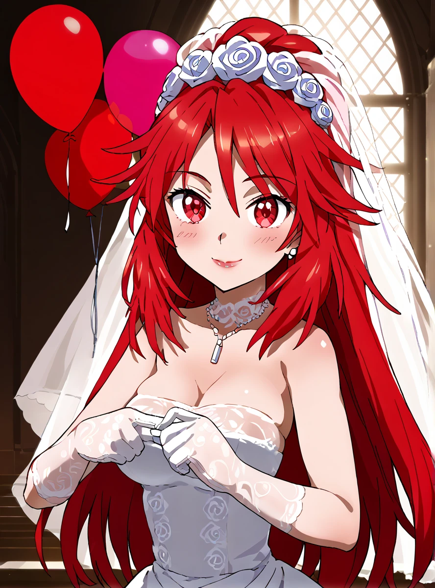  score_9,  score_8_up,  score_7_up,  score_6_up,  score_5_up,  score_4_up source_Anime, (Anime screencap), ((Anime coloring)),  Anime_   line art long hair  ,   1 girl, Alone, Chest, Kanade casual   ,  red eyes,   wedding dress 1 :3, Beautiful breasts ,  charming smile  , ((( Lewd smile , (((  sadistic smile  ))),  high definition  , ( masterpiece :1.4),  Highly detailed ,, Words written on balloons  "I、 I love you", Huge,  wedding dress ,church 、  wearing white lace gloves on hands,  Naughty Expression  、  big eyes、 Thick lips 、sharp thick eyeliner 