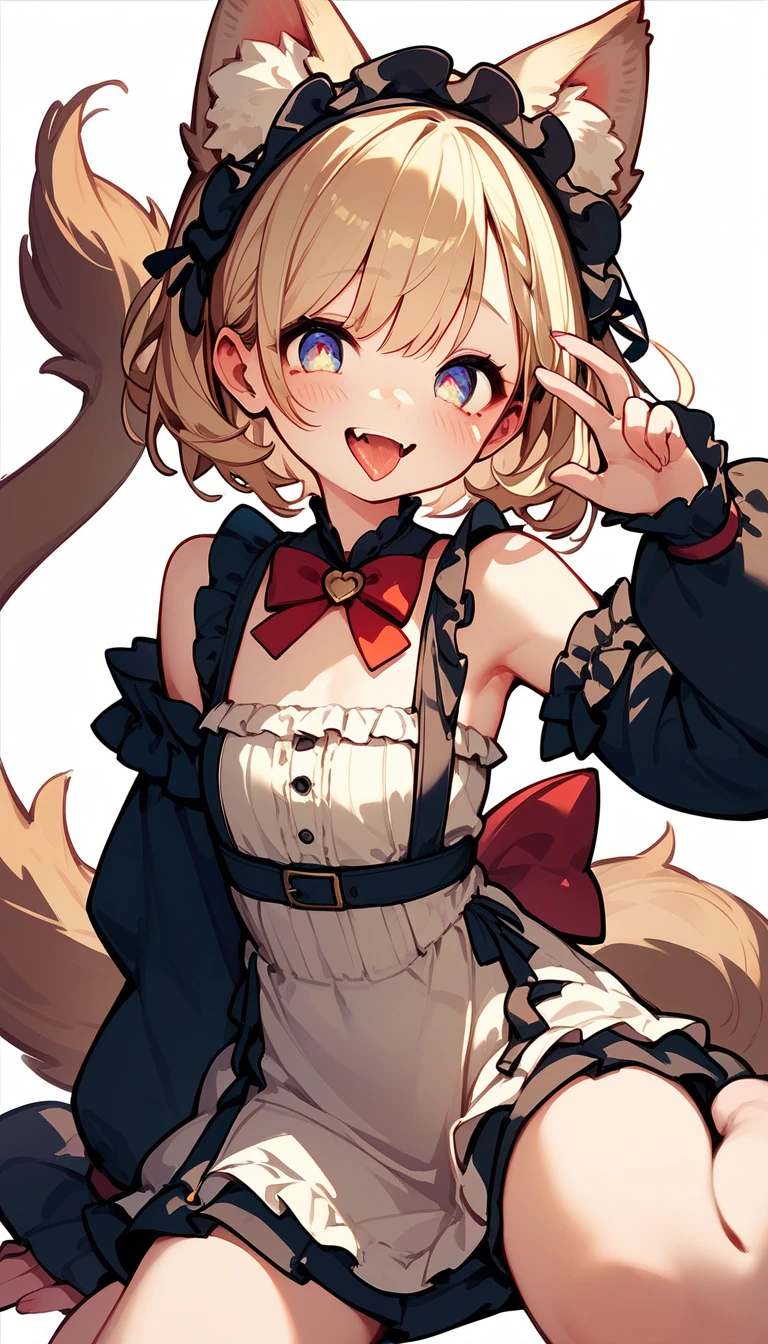  cute girl is wearing a wolf costume、  cute smile、  Gao's Pose  、tail frill 、