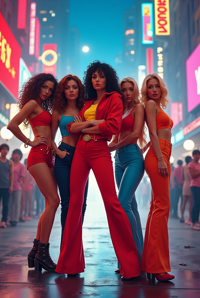 realistic cartoon, Several happy young men and women in discos, années 80's