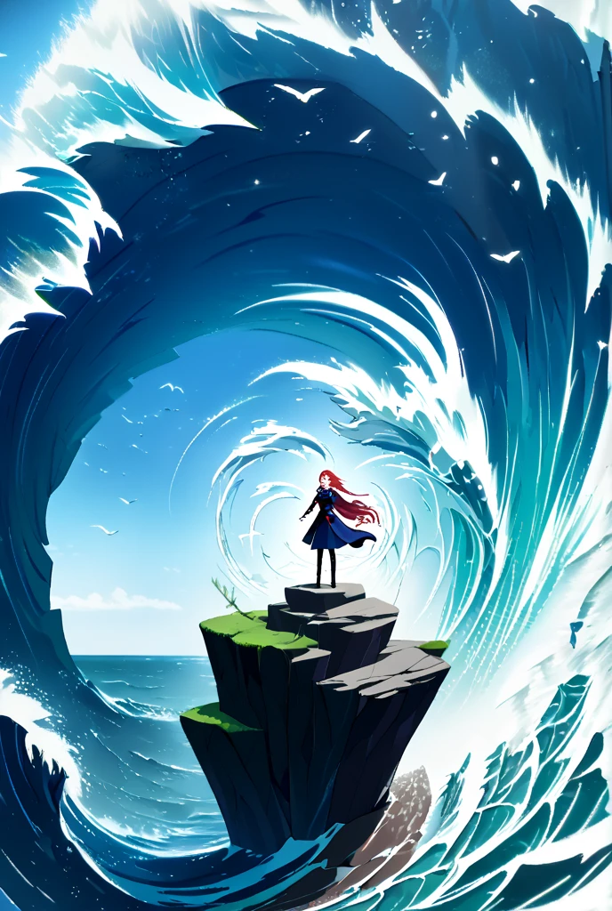 ((A siren stands on a cliff overlooking the ocean, her hair flowing in the wind as she sings. The waves crash below, and the photograph captures the dramatic scenery, focusing on her enchanting expression and the power of her voice resonating with nature)),Value, 2D CGI, dynamic angles, body language, gestures, color psychology, anime expressions, high-quality, perfect anatomy, 4K, SFW, overlap, shadows, dimensionality, foreshortening, scenery, modest attire, facial expression, eye reflections, varied dimensions, full color, essence, quirky traits