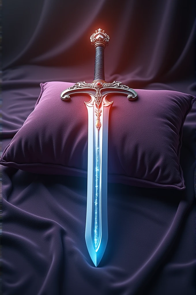 A sword shining bright on a pillow 