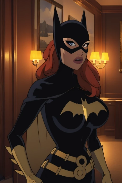 ((1 man and 1 girl)),a couple having sex, table sex, the man putting the girl on the table and having sex from behind, the girl bend over the table, the man grabbed her ankles, girl red hair , passionate sex, batman and batgirl 