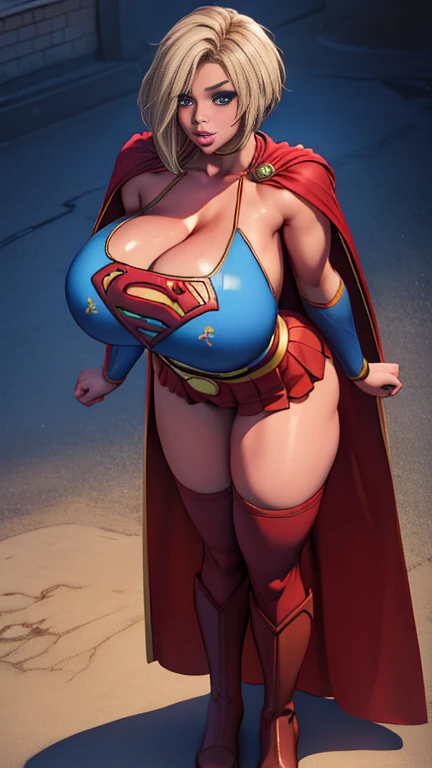 (     top quality ), (     top quality ), (Overall view), Backstreets,Supergirl with a sexy body,  Big Breasts, Beauty,             plump lips    ,       halter neck tops     ,        short skirt    , Cape,       boots, low top       