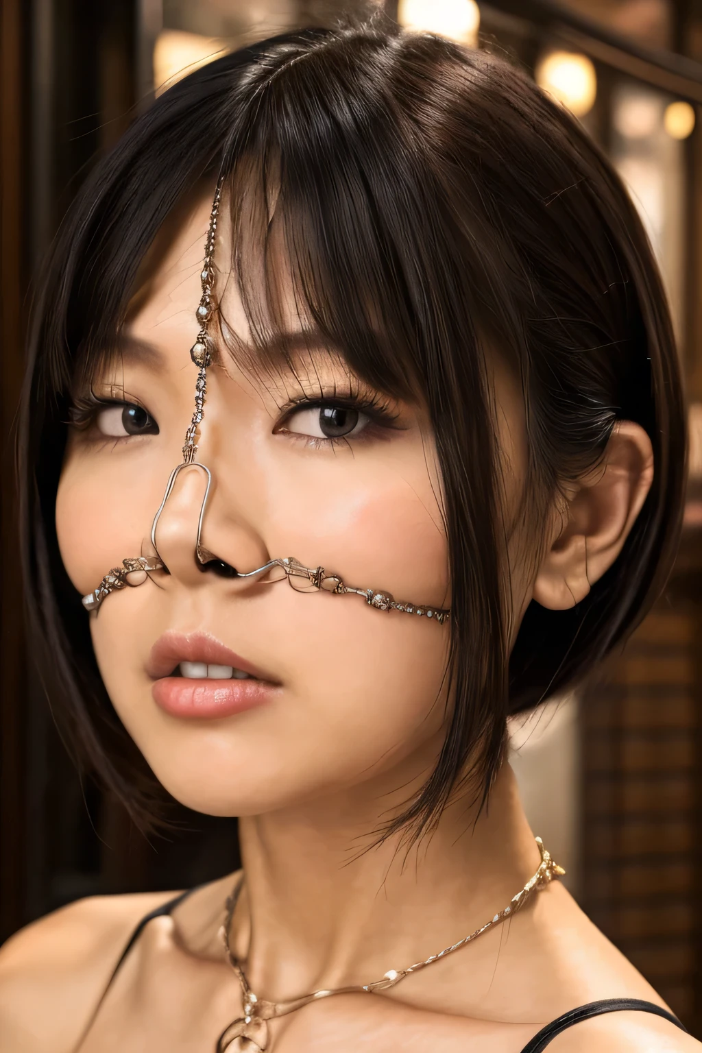 Beautiful and attractive women that match fashion trends , ,( Top Quality Real Textured Skin :1.4), beautiful eyes , (( detailed face , realistic detail eyes )), closes the eye , Nose and mouth, Face focus , a beautiful, gentle and charming Chinese woman , delicate sexy collarbone , Attractive oval face , double eyelids ,, pink lips, small nose, shoulder, face , face close up , super high resolution , very detailed with crimson hair, full body photo , Ultra thin transparent , A white off-shoulder shirt and a pale blue slit skirt are the perfect combination....., Fresh and delicious, And see through, movie lights,Rim Light, bob cut , from below,(( black hair))