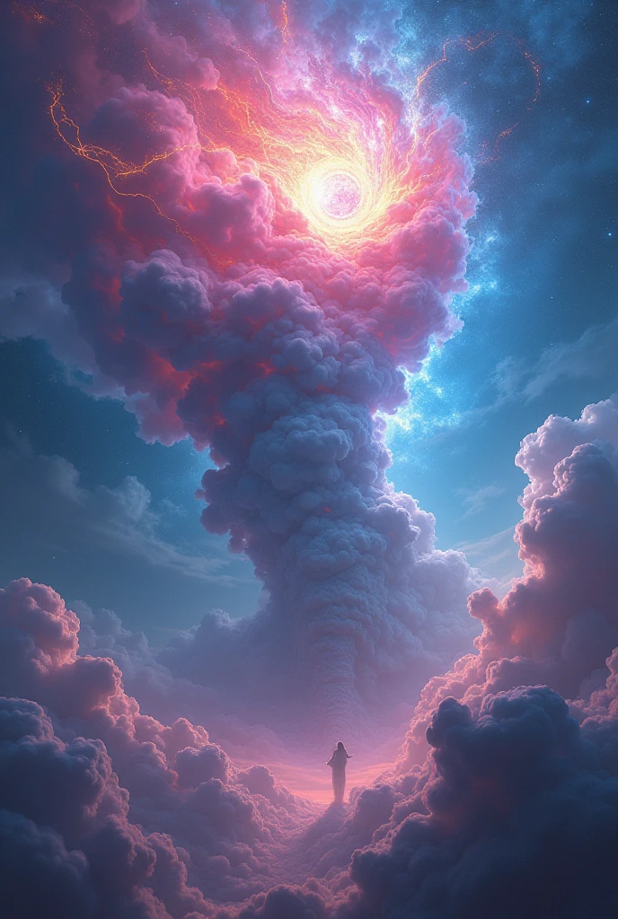 God,  The omnipotence of the entire universe , Larger than all galaxies ,  A graphic representation of an ultra-giant energy cloud in the middle of an ultra-fine universe, ultra-sharp,  neon smoke {x} surrealism, Complex, 32K, Realistic style   