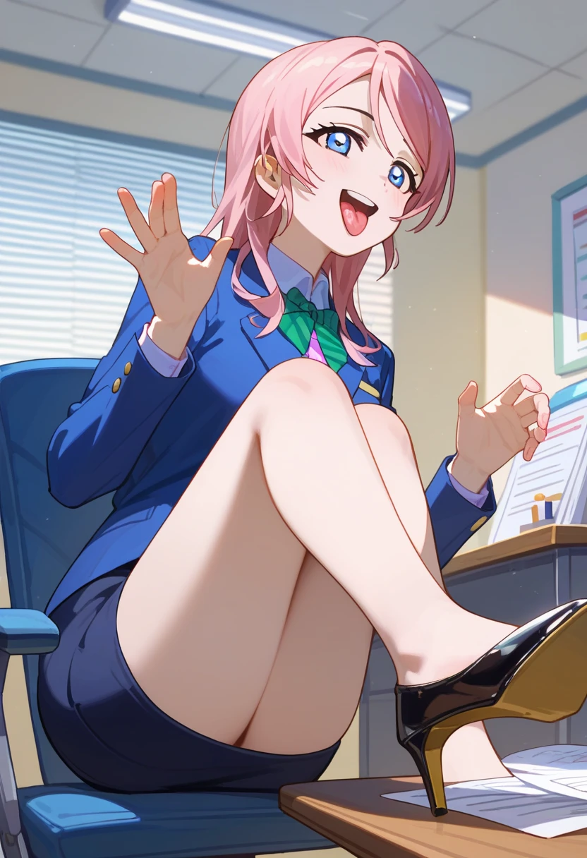  score_9,  score_8_up,  score_7_up,  score_6_up,  score_5_up,  score_4_up,  source_Anime, tag1,  tag2,Eli Ayase,Eri Aase,masterpiece, office, blondes,  NAVY BLUE JACKET , light pink shirt, feet ,Mfeet:1.7,Job hunting suit:1.5,Five Perfect Fingers , beautiful hands,that&#39;s it, out of the anus and tongue, fellatio gestures,mischievous smile with fingers around the tongue,to ridicule, troubled face, despise, Improve, clavicle, Meeting Room, light pink shirt,  collared shirt , Pencil Skirt, high heels