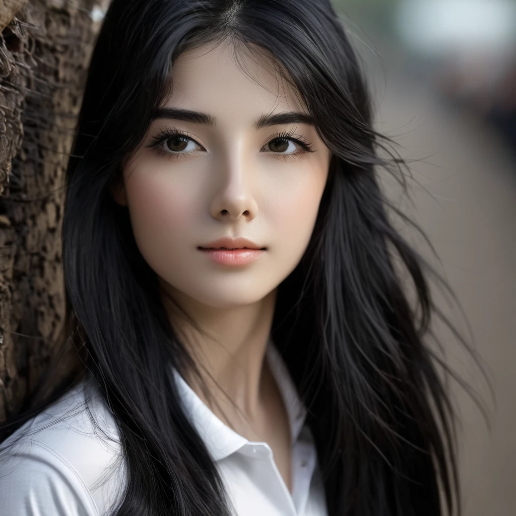 girl long black hair , gentle face, Sports 