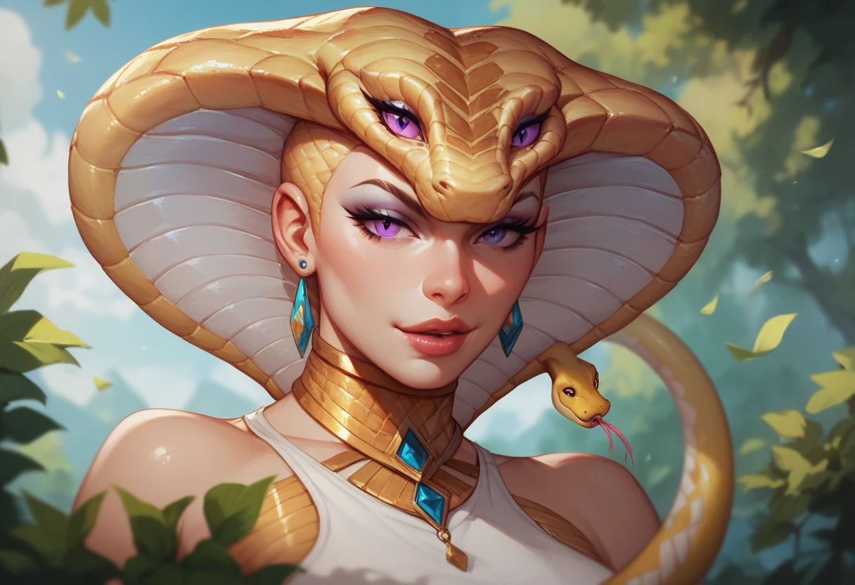 Animated thick lady, snake hair, blue eyes
