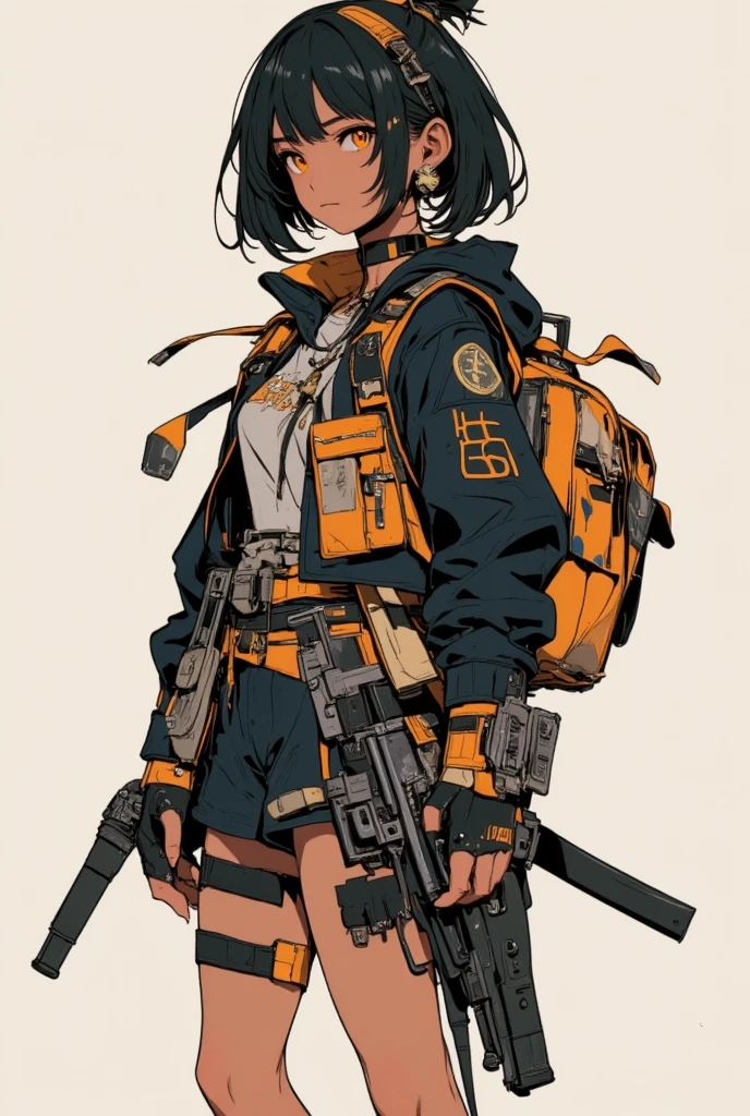   picture of a girl with a backpack and a gun,  Afrofuturism  anime, afro samurai style,   afro samurai anime style  ,  Gwydes-style work  , Sachin Ten,  Afrofuturism ,  Afrofuturism ,   afro samurai anime style  ,  