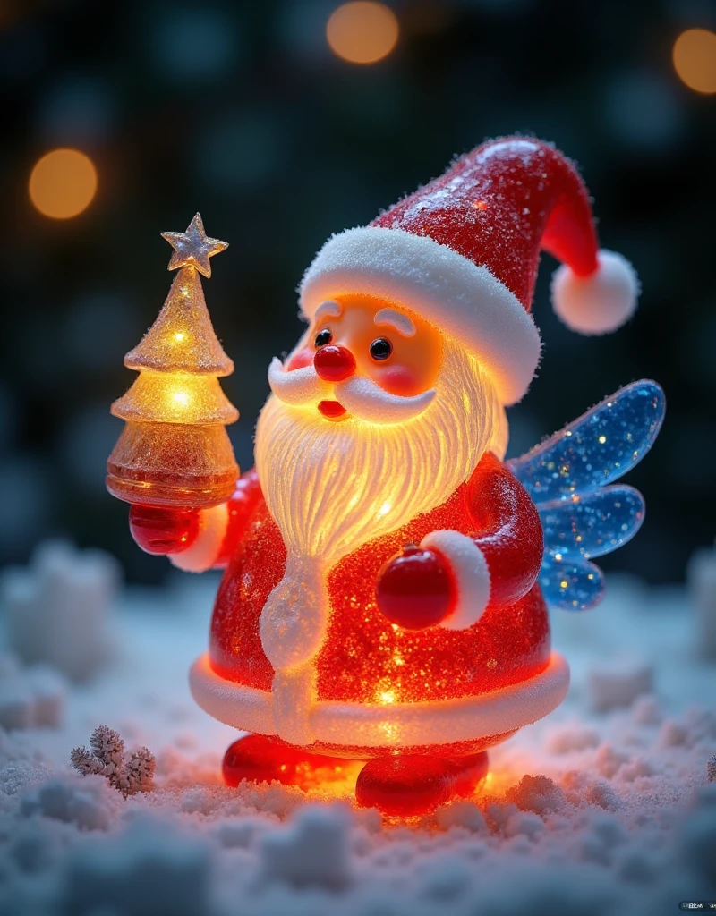   The Christmas decorations are beautiful ， shaped like a bird with blue wings,  Wear a white tie ,  Santa hat , flash, Beautifully crafted ,  Design work  , Eight thousand,  The masterpiece failed ,   better quality ,  Complex ,  brightly colored ,  rich color  ,   Describe in as much detail as possible  , 