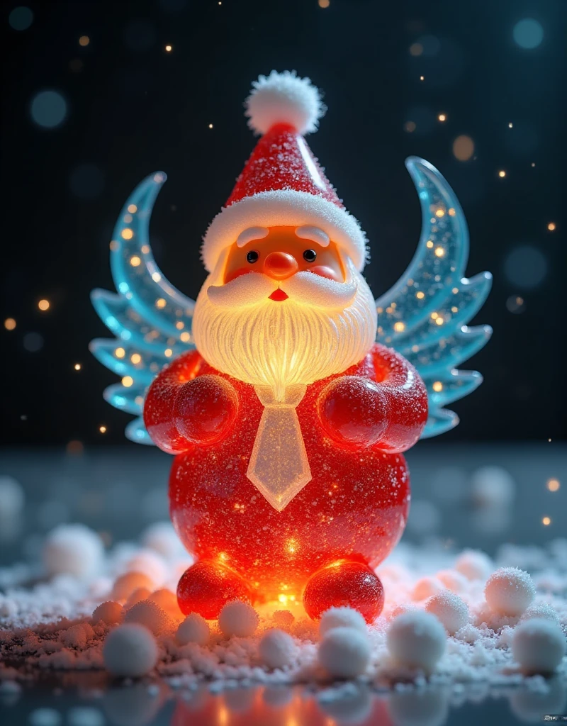   The Christmas decorations are beautiful ， shaped like a bird with blue wings,  Wear a white tie ,  Santa hat , flash, Beautifully crafted ,  Design work  , Eight thousand,  The masterpiece failed ,   better quality ,  Complex ,  brightly colored ,  rich color  ,   Describe in as much detail as possible  , 