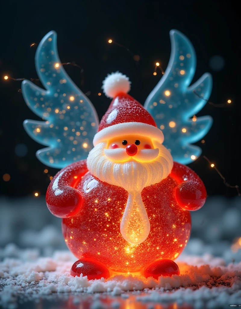   The Christmas decorations are beautiful ， shaped like a bird with blue wings,  Wear a white tie ,  Santa hat , flash, Beautifully crafted ,  Design work  , Eight thousand,  The masterpiece failed ,   better quality ,  Complex ,  brightly colored ,  rich color  ,   Describe in as much detail as possible  , 