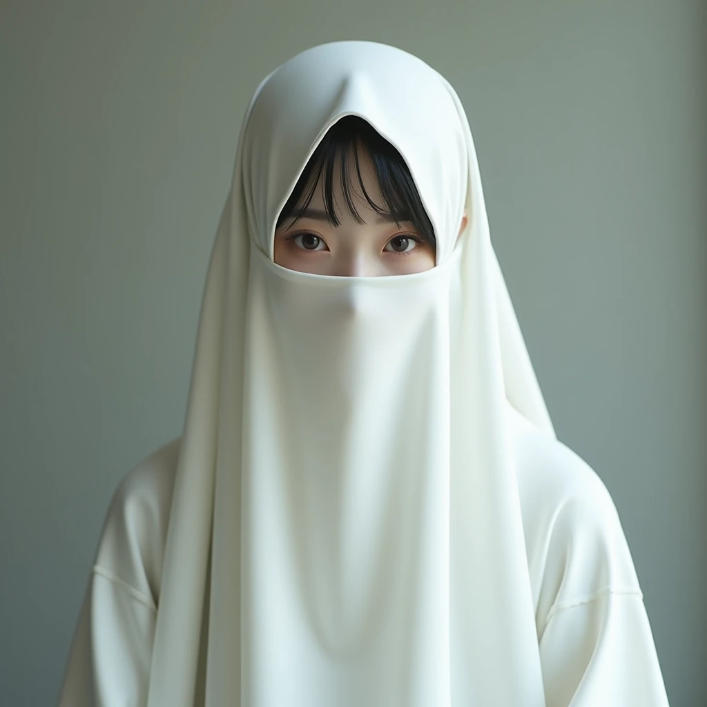日本人の女の子が白いニカブを着ている, ニカーブに覆われた顔, 非常に詳細, リアリズム - SeaArt AI