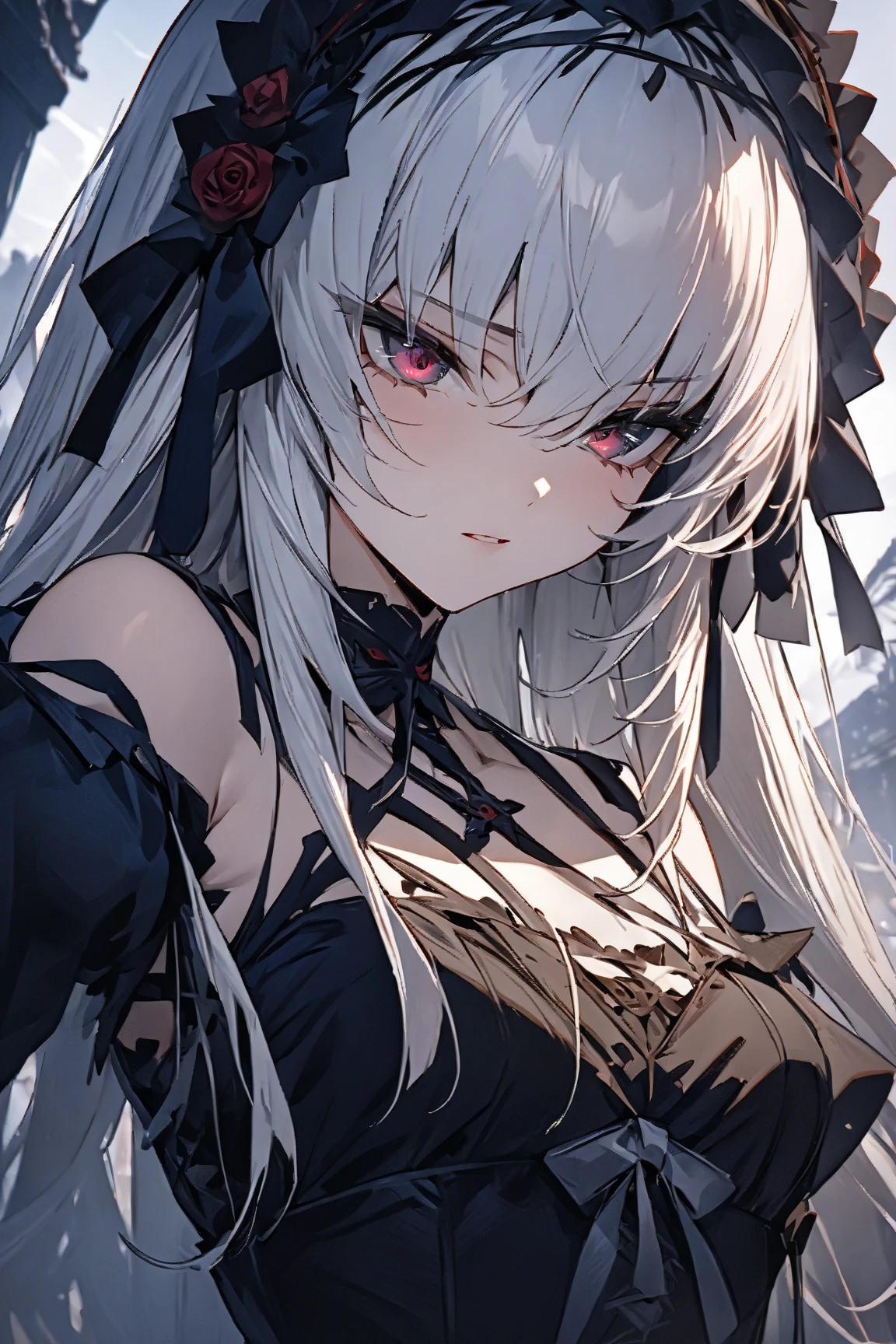 ((((masterpiece)))), ((((Best Quality)))), High resolution,4K,8k,,ローゼンメイデン,suigintou,fine grain,Detailed face,action、so beautiful、Beautiful Skin、Beautiful and detailed eyes、