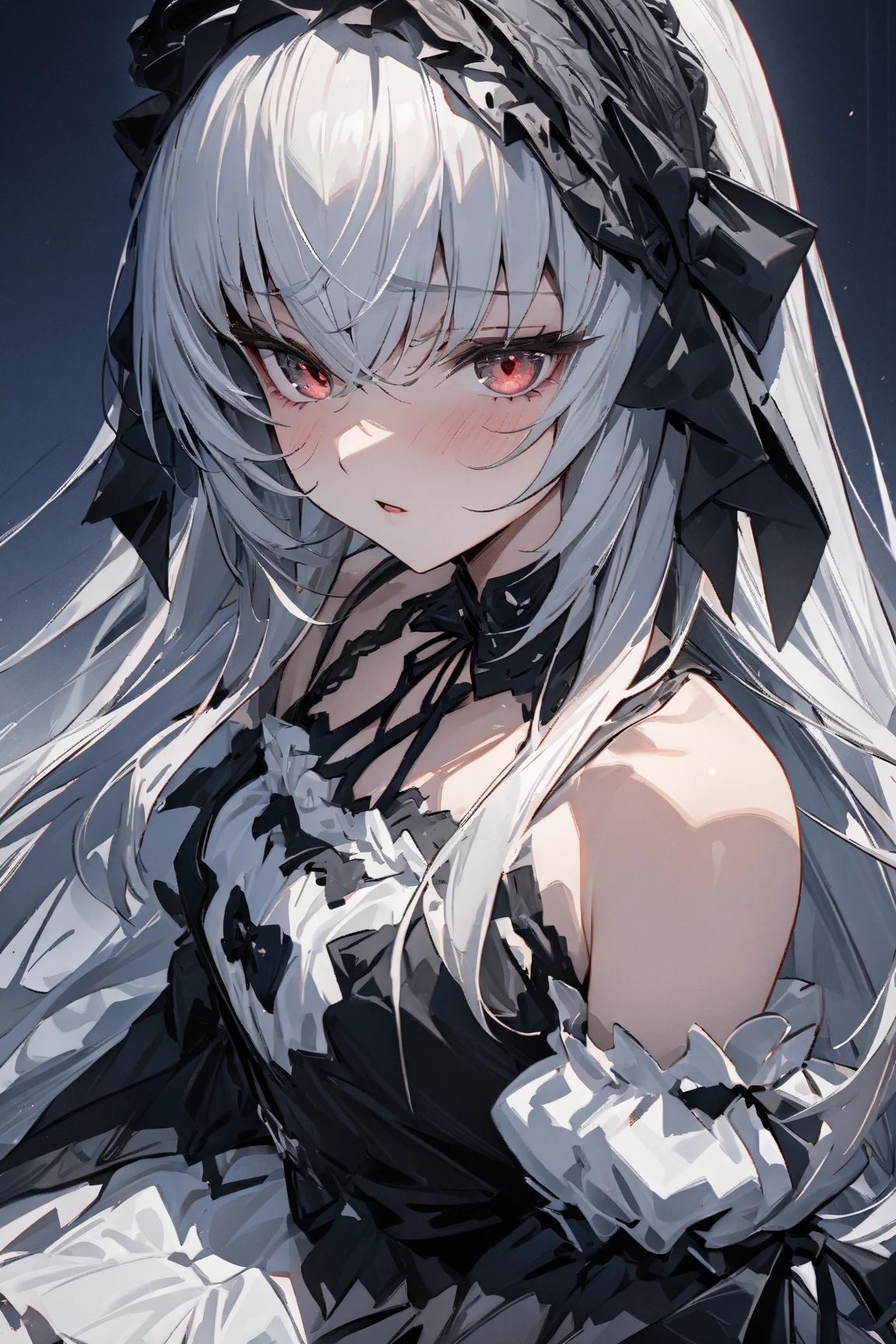 ((((masterpiece)))), ((((Best Quality)))), High resolution,4K,8k,,ローゼンメイデン,suigintou,fine grain,Detailed face,action、so beautiful、Beautiful Skin、Beautiful and detailed eyes、