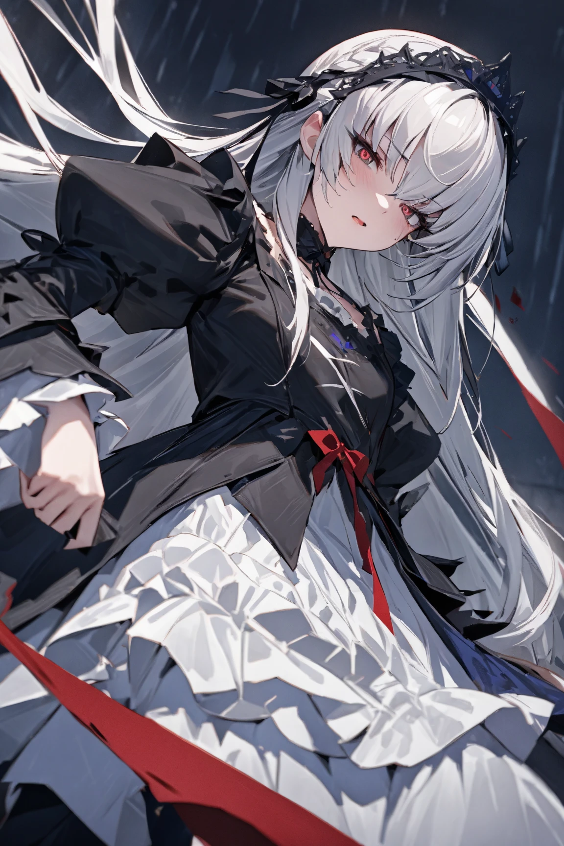 ((((masterpiece)))), ((((Best Quality)))), High resolution,4K,8k,,ローゼンメイデン,suigintou,fine grain,Detailed face,action、so beautiful、Beautiful Skin、Beautiful and detailed eyes、