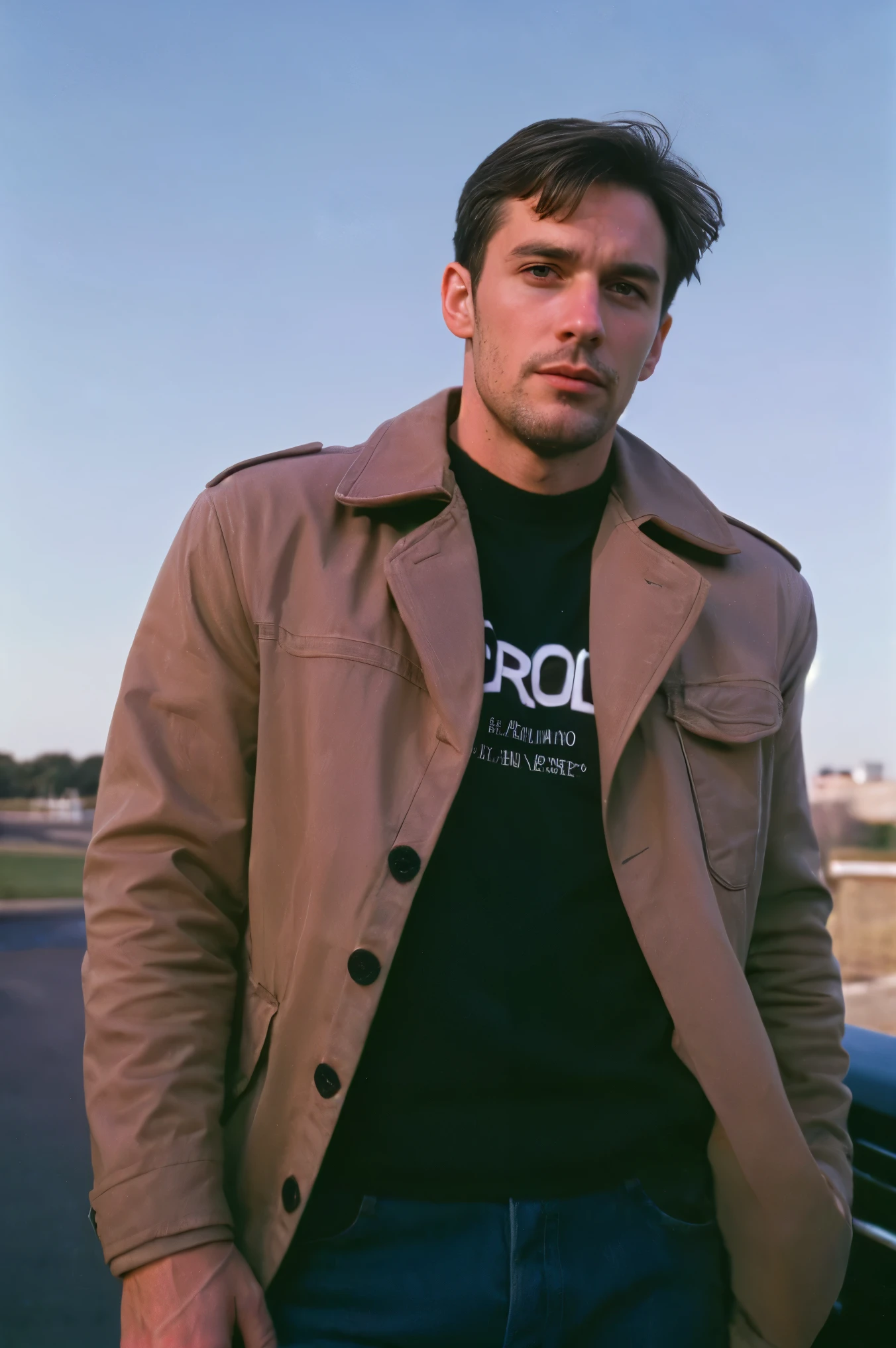 Wide Shot, natural light, analog film photo, Kodachrome ,handsome men 