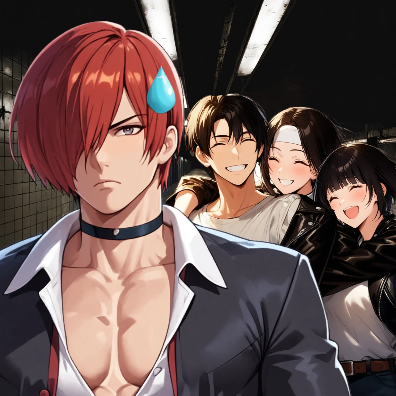 Anime poster of three people, man and woman in a nightclub environment, showing two men holding a woman, a man holding a woman's ass, a man with a man's hand bare a woman's waist, sexy, manga, cover illustration, KDA, KDA and Sam Yang, art cover, anime cover, Shen Se-jung, Nixeu and Sakimichan, art cover illustration, inspired by Jeonseok Lee, romance novel cover, Korean idol, young idol, official fan art, The cover of the manga shows two men holding a woman, girly romantic, sexy, backless dress, masterpiece, best quality, handsome, high appearance, high nose, big eyes, double eyelids, mixed race, tall, a woman wearing a beautiful skirt, long black hair, symmetrical eyes, big eyes, black eyes, GTS, fashi-girl, sexy, magazine cover, yuzuriha_ (jigokuraku), normal legs normal hands