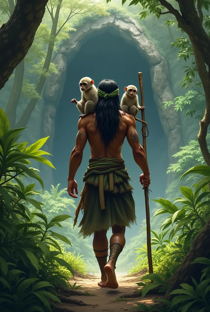 Show Hanuman and the Vanar Sena collecting large stones from the forest. The scene should include them carrying the stones towards the seashore, filled with energy and devotion.
